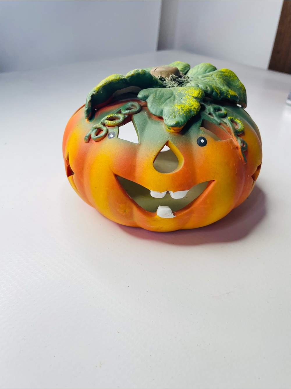 Vintage Ceramic Jack O Lantern Tea Light Holder Vibrant Colors